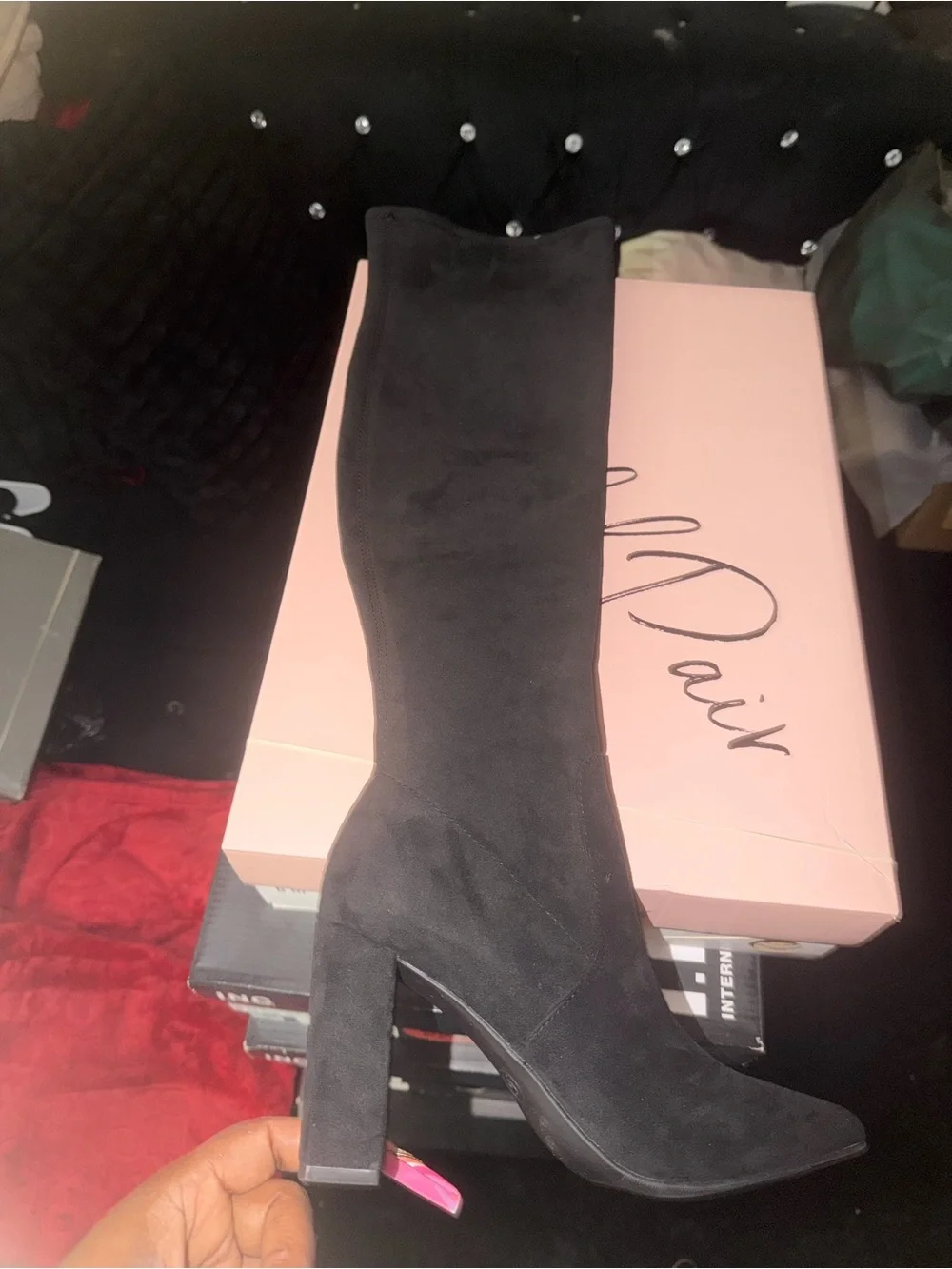 Wild Pair Black Over-the-Knee Block Heel Boots